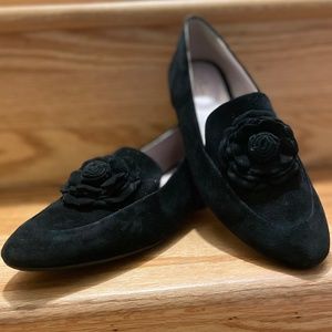 Taryn Rose black suede flats, size 8. Worn once.